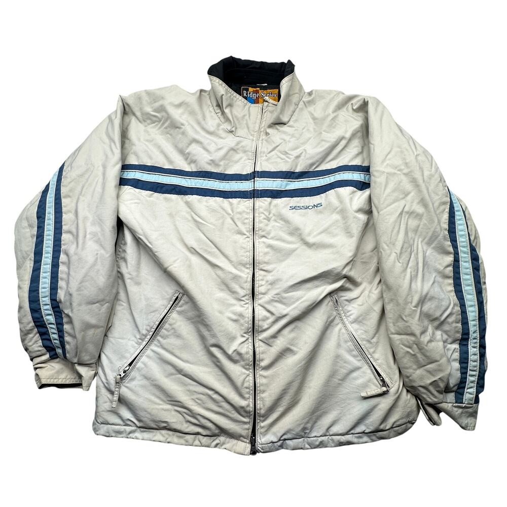 Vintage Sessions Ridge Series Ski Snow Jacket Mens XL Beige Tan Blue Full Zip